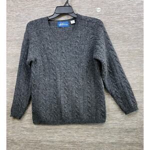 Express Bleus Sweater Mens M Gray Cable Knit V Neck Wool Pullover Made Italy